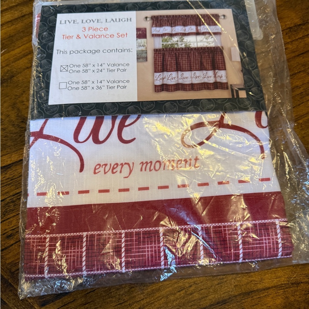 Live, Love, Laugh Red 3 Piece Tier & Valance Set